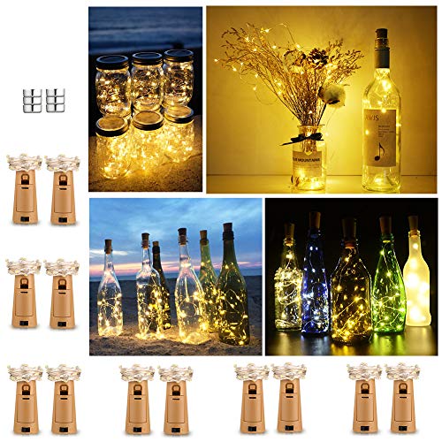 Luz de Botella (12 Pack), 2m 20 LED Lámparas de Botellas con Alambre de Cobre, LED Corcho Micro Luces para Boda,Navidad,Fiesta,Hogar,Exterior, Jardín,Blanco Cálido[Clase de eficiencia energética A+++]