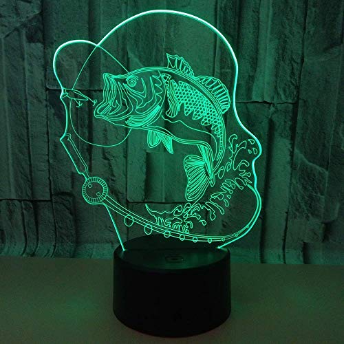 Luz de noche 3D, ilusión óptica Pesca de carpa Luz de noche 7 colores Control remoto Control remoto Decorativo Led Lámpara de mesa táctil Adecuado para oficina en casa