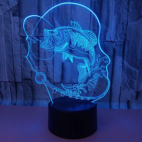 Luz de noche 3D, ilusión óptica Pesca de carpa Luz de noche 7 colores Control remoto Control remoto Decorativo Led Lámpara de mesa táctil Adecuado para oficina en casa