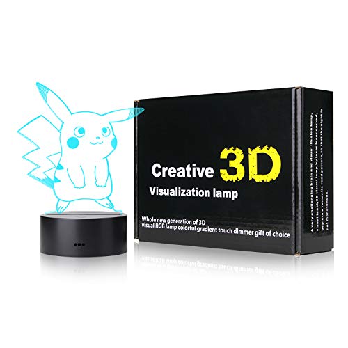 Luz de noche LED de ilusión 3D, 7 colores Interruptor táctil cambiante gradual Lámpara de mesa USB para regalos navideños o decoraciones para el hogar （Animal 3D）  