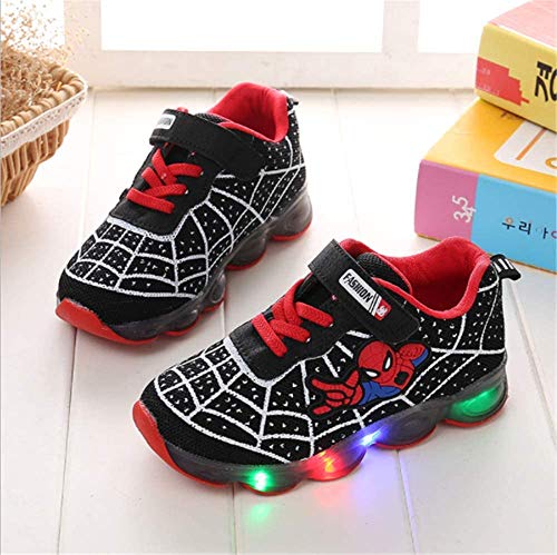 Luz LED niños niños niños dibujos animados zapatos luminosos zapatillas entrenadores nuevo Spiderman luz hasta entrenadores, color Negro, talla 22 EU