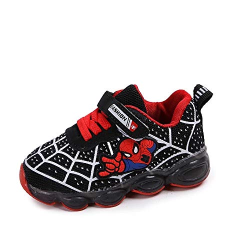 Luz LED niños niños niños dibujos animados zapatos luminosos zapatillas entrenadores nuevo Spiderman luz hasta entrenadores, color Negro, talla 22 EU