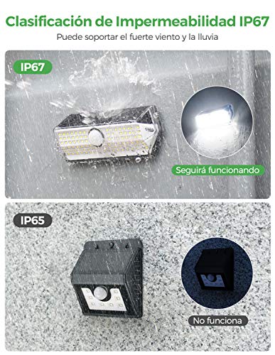 Luz Solar Exterior【Súper Brillante 4 Modos】con Sensor de Movimiento, LITOM Focos LED Exterior, IP67 Impermeable 100LEDs Luces Solares Luz Solar Jardín