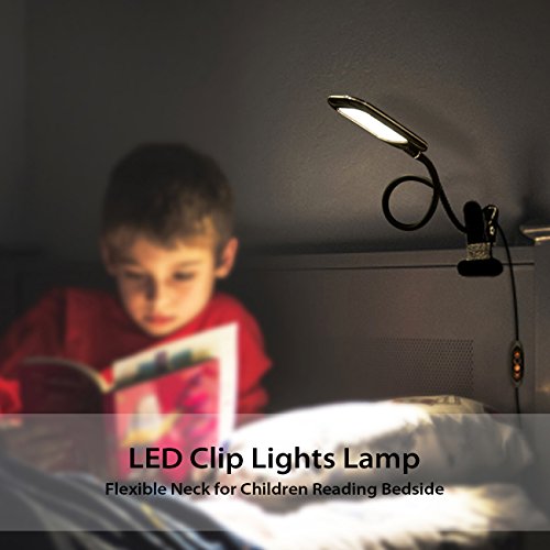 LVWIT Lámpara Flexo LED de pinza - 5W máx (regulables), Color regulable desde 3000K hasta 6000K. Flexo clip con Cuello flexible - Versión Negra.