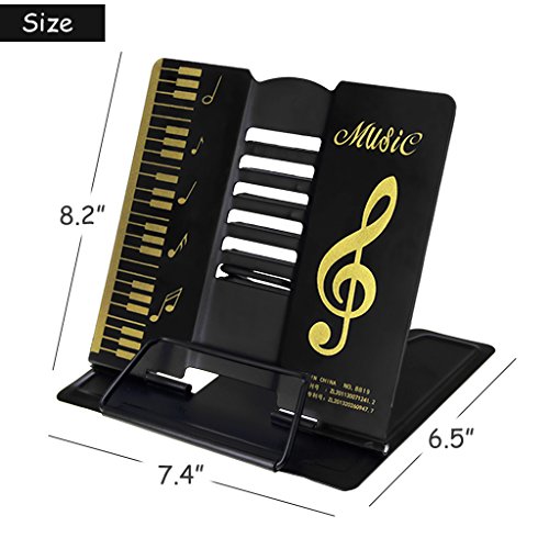 LY - Atril plegable de metal ajustable con dibujos de notas musicales. Para todo tipo de libros., metal, negro, talla única