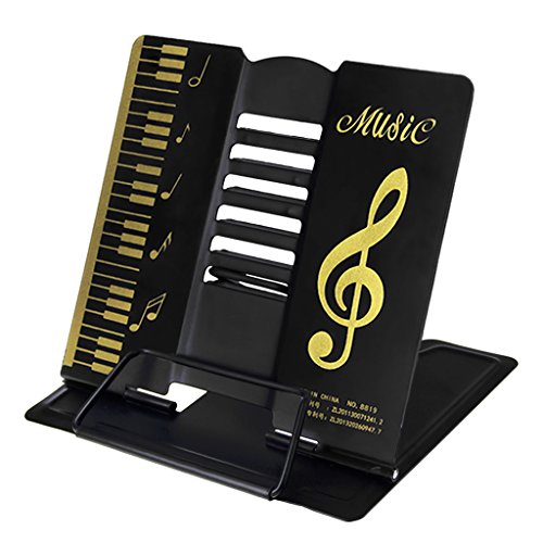 LY - Atril plegable de metal ajustable con dibujos de notas musicales. Para todo tipo de libros., metal, negro, talla única