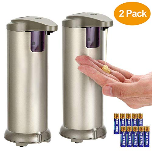 LYPULIGHT Dispensador de jabón Automático, Inoxidable Dispensador de jabón liquido com Impermeable Base y Recubrimiento Resistente a Huellas Dactilares para baños (Paquete de 2)