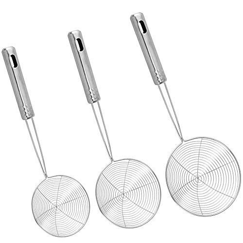 LYTIVAGEN 3 PCS Espumadera Alambre de Acero Inoxidable, Cucharon de Malla con Manija Cocina Araña Colador para Freír Alimentos, Pastas, Espaguetis y Fideos (3 Tamaños)