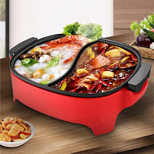 LZ Olla eléctrica eléctrica de Estilo Coreano de 2100 w, Olla Doble de Pato mandarín, Control Inteligente de Temperatura de Cinco velocidades, shabu Integrado, estofado, estofado y Negro.