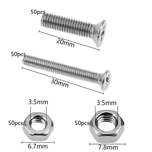 M4×30 mm y M5×20 mm Tornillo y Tuerca Acero Inoxidable 304 Cruzar Tornillo Mecanico de Cabeza Avellanada 100 Piezas Utilizado en Maquinaria y Autopartes