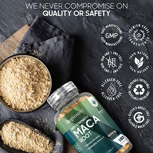 Maca Andina Cápsulas Pura Concentrada Vegana 4000 mg 180 Cápsulas - Estimulante Energético Hombre y Mujer, Aumenta Testosterona, Rendimiento, Concentración y Energía, Potenciador Masa Muscular