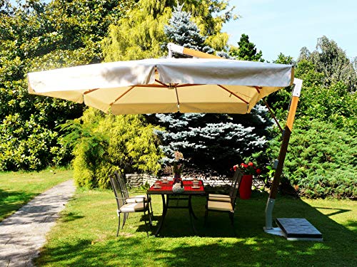 Maffei Art 158q FIBRASOL Wood. Parasol con mastil lateral en Fibra de Vidrio, cuadrado cm. 350 x 350. Fabricado en Italia. Color Crudo.