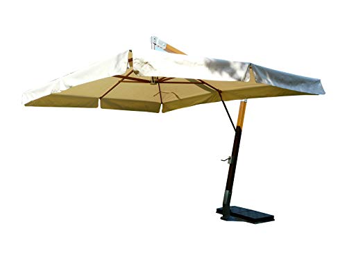 Maffei Art 158q FIBRASOL Wood. Parasol con mastil lateral en Fibra de Vidrio, cuadrado cm. 350 x 350. Fabricado en Italia. Color Crudo.