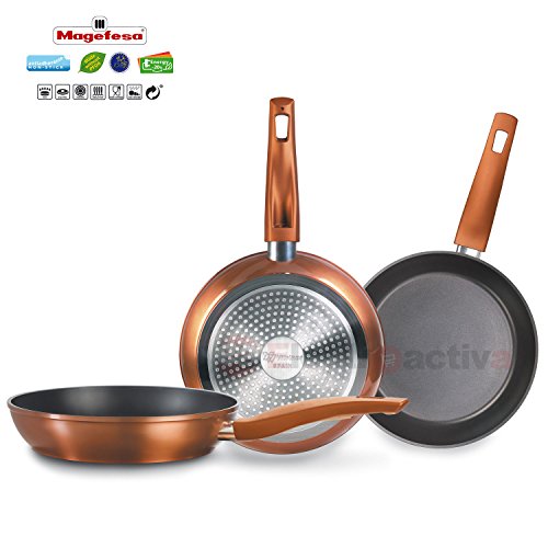 Magefesa Granada - Set Juego 3 Sartenes 18-20-24 cm Aluminio Forjado, inducción, Antiadherente Libre de PFOA, Limpieza lavavajillas Apta para Todas Las cocinas, vitroceramica, Gas