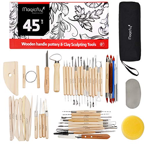 Magicfly Herramientas de Escultura, 45 PCS Herramientas para Modelado de Arcilla Polimérica Cerámica Alfarería, Herramientas con Estuche para Manualidades Artesanía