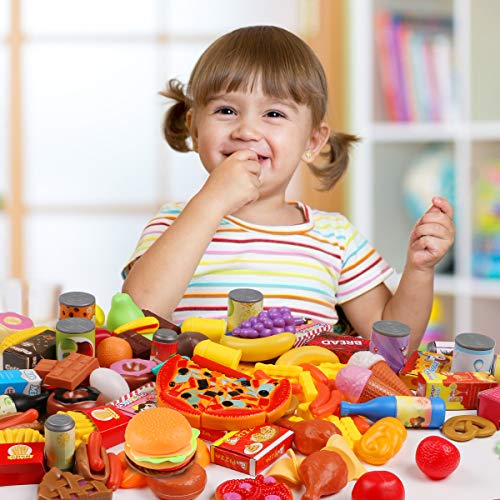 Magicfun 139 Piezas Juguetes de Comida, Alimentos Juguetes Plástico de Cocina Gran Variedad de Frutas y Verduras, Juguete Imitación de rol para Niños Niñas más de 3 Años