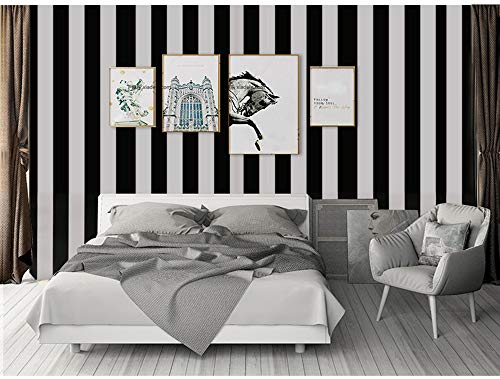 Magicvalley Papel Pintado de Vinilo Autoadhesivo a Rayas, Adhesivo para Muebles para Paredes de Dormitorio, estantes, armarios, tocador, cajón, Mesa, Aula (En Blanco y Negro, 45CMX3M)