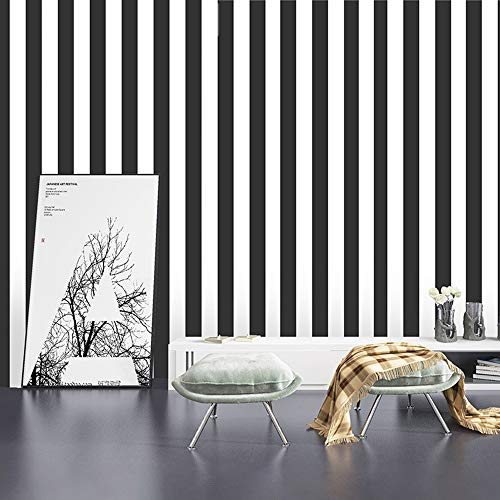 Magicvalley Papel Pintado de Vinilo Autoadhesivo a Rayas, Adhesivo para Muebles para Paredes de Dormitorio, estantes, armarios, tocador, cajón, Mesa, Aula (En Blanco y Negro, 45CMX3M)