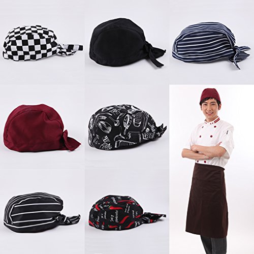 MagiDeal Tapas de Gorro Cabezas Headwrap Sombrero Pañuelo de Abastecimiento del Cocinero - Negro Blanco Cheque