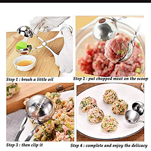 Magiin 2Pcs Fabricante de Albóndiga de Carne Baller de Acero Inoxidable Pinza Albondiga Utensilio de Cocina Multiuso para Albóndigas Bolas de Arroz Calabaza Frutas Hielo