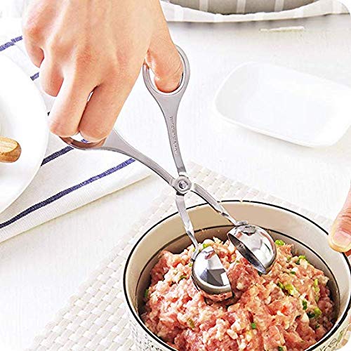 Magiin 2Pcs Fabricante de Albóndiga de Carne Baller de Acero Inoxidable Pinza Albondiga Utensilio de Cocina Multiuso para Albóndigas Bolas de Arroz Calabaza Frutas Hielo