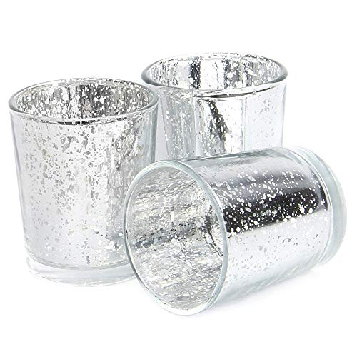 Maison & White Juego de 12 candelabros de cristal de té de vidrio moteado de plata | Ideal para bodas, decoración del hogar, fiestas, configuraciones de mesa y regalos | Plomo y libre de mercurio