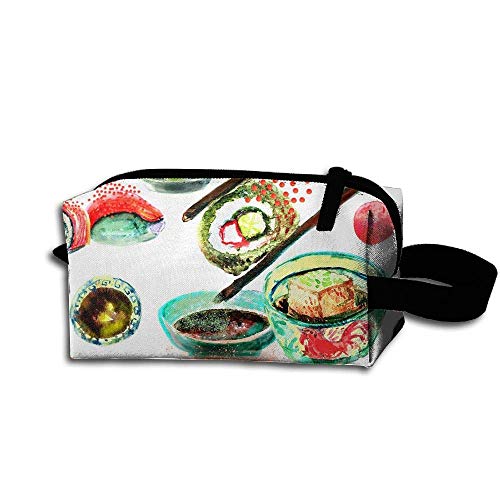 Makeup Cosmetic Bag Food Sushi Colorful Patterns Medicine Bag Zip Travel Portable Storage Pouch For Mens Womens