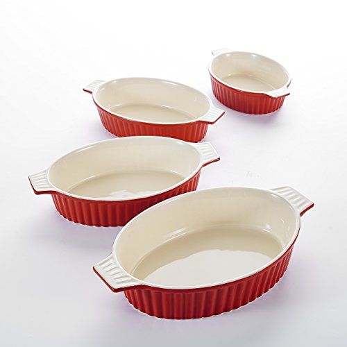 MALACASA Serie Bake.Bake, Juego de 4 Bandejas Molde Pan Bandeja para Hornear Molde para Horno Forma Plato Hondo Sartenes Cocina en 4 Tamaño Rojo