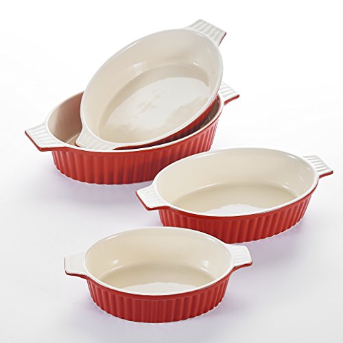 MALACASA Serie Bake.Bake, Juego de 4 Bandejas Molde Pan Bandeja para Hornear Molde para Horno Forma Plato Hondo Sartenes Cocina en 4 Tamaño Rojo