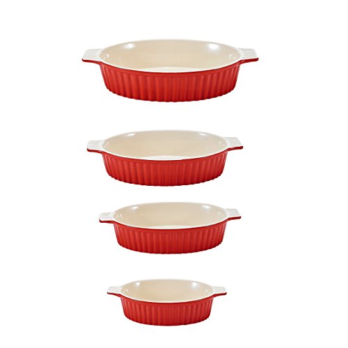 MALACASA Serie Bake.Bake, Juego de 4 Bandejas Molde Pan Bandeja para Hornear Molde para Horno Forma Plato Hondo Sartenes Cocina en 4 Tamaño Rojo