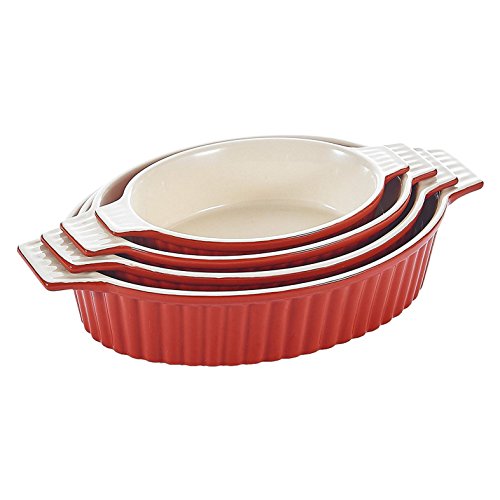 MALACASA Serie Bake.Bake, Juego de 4 Bandejas Molde Pan Bandeja para Hornear Molde para Horno Forma Plato Hondo Sartenes Cocina en 4 Tamaño Rojo