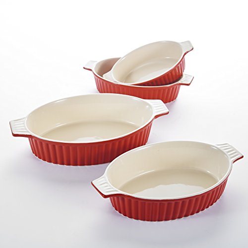 MALACASA Serie Bake.Bake, Juego de 4 Bandejas Molde Pan Bandeja para Hornear Molde para Horno Forma Plato Hondo Sartenes Cocina en 4 Tamaño Rojo