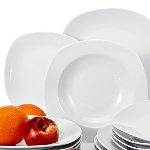 MALACASA serie Elisa, 18 Piezas. Juego Platos de Porcelana Set Vajilla Vajilla con por Plato Llano Plato, Platos de Postre Platos de Postre, 6 Platos Hondos de Plato para 6 Personas, Gris, Blanco