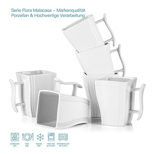 MALACASA, serie Flora,Tazas de Porcelana 6 piezas Tazas de Café Taza de té 350ml para 6 Personas