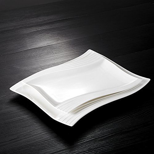 MALACASA, Series Amparo, 2 Piezas Vajillas de Porcelana, 13.25''&11'' Plato de Cena Plato de Postre Plato de Servir,Plato de Pasta