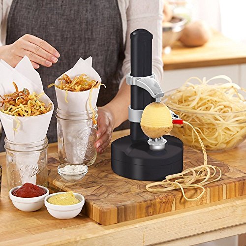 Malayas Electric Potato Peeler [2 Extra Blades] - Automatic Rotating Fruits & Vegetables Cutter Apple Paring Machine - Kitchen Peeling Tool (Negro)