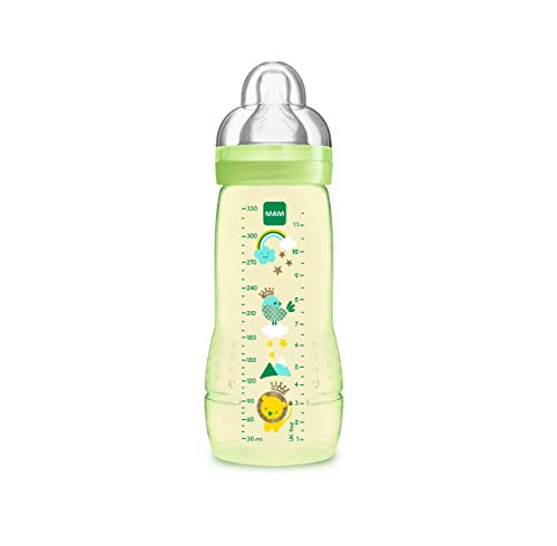 MAM Biberón Easy Active Baby Bottle A128 - Biberón con Tetina de Silicona SkinSoftTM ultra suave, 330ml, para Bebés a partir de 4 meses, Neutro, 1 unidad, Sistema auto esterilización en 3 minutos