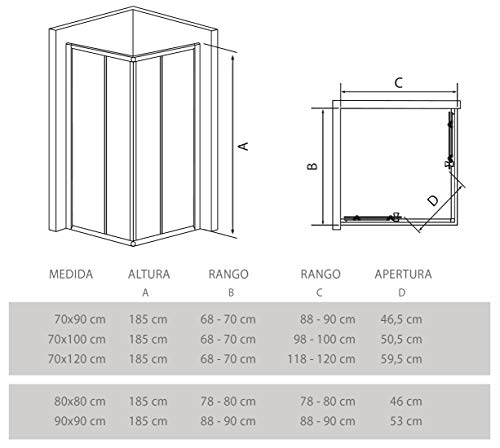 Mampara de Ducha Angular Modelo SICILIA (2 Hojas Fijas y 2 Correderas) Cristal Decorado de 4mm y Perfil Aluminio Lacado en Blanco 70x120