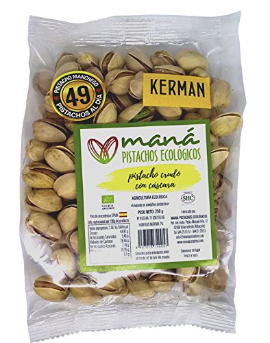 Maná Pistachos Ecológicos - Pistacho manchego ecológico (Crudo con cascara, sin sal, cultivado en España y con procesos de agricultura ecológica, 250g)