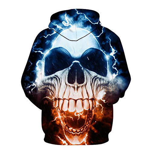 Manga Larga Redondo Ocasionales Flojo Impreso Hombres y Mujeres Encapuchado Sudadera AbrigoBolsillo con Capucha con Estampado de Calavera en 3D-Y-5145_M