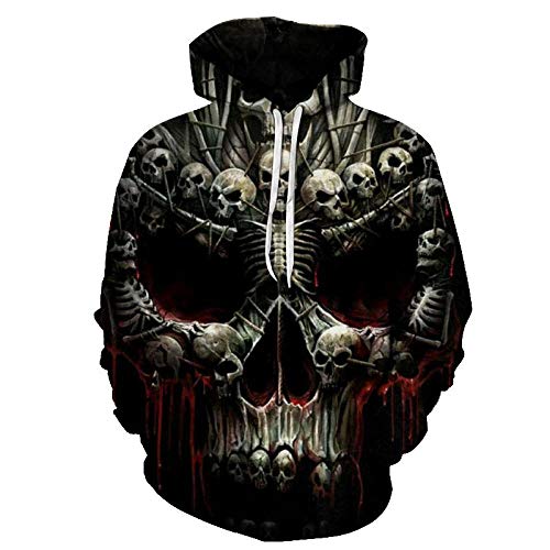 Manga Larga Redondo Ocasionales Flojo Impreso Hombres y Mujeres Encapuchado Sudadera AbrigoBolsillo con Capucha con Estampado de Calavera en 3D-Y-5145_M