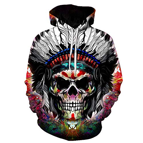 Manga Larga Redondo Ocasionales Flojo Impreso Hombres y Mujeres Encapuchado Sudadera AbrigoBolsillo con Capucha con Estampado de Calavera en 3D-Y-5145_M