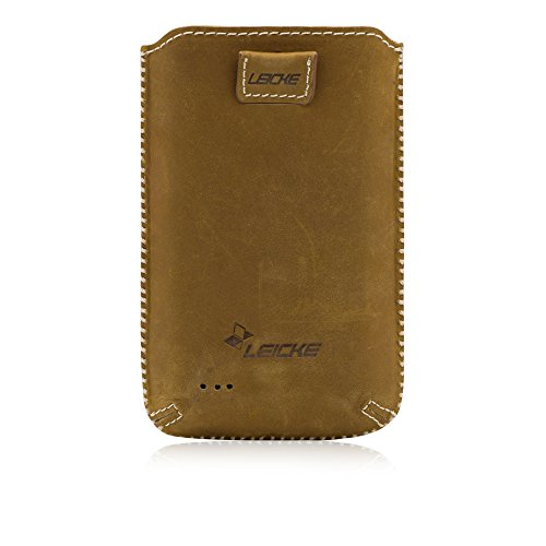 Manna Funda Universal de Piel móviles de 4' como Galaxy S3 Mini, S4 Mini, Xperia Z1 Compact, Z2 Compact, Z3 Compact, iPhone 4, iPhone 5, iPhone 5SE, Moto E | Piel Genuina Marrón