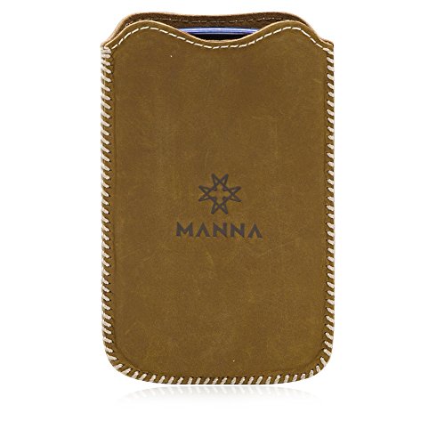 Manna Funda Universal de Piel móviles de 4' como Galaxy S3 Mini, S4 Mini, Xperia Z1 Compact, Z2 Compact, Z3 Compact, iPhone 4, iPhone 5, iPhone 5SE, Moto E | Piel Genuina Marrón