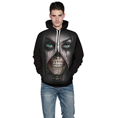 Maogou Sudadera con Capucha Unisex con Estampado 3D Sudadera con Capucha de Calavera Halloween