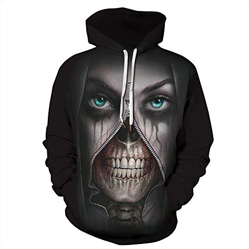 Maogou Sudadera con Capucha Unisex con Estampado 3D Sudadera con Capucha de Calavera Halloween