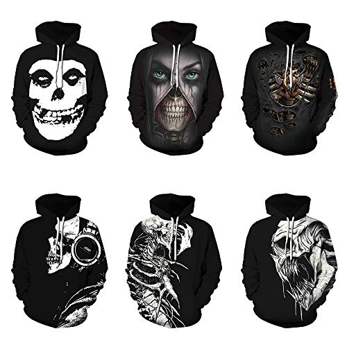 Maogou Sudadera con Capucha Unisex con Estampado 3D Sudadera con Capucha de Calavera Halloween