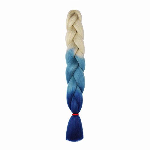 MapofBeauty 24 Pulgada/60cm Multicolor Afro Jumbo Braid Trenza Sintética Extensiones de Cabello (Ligero Dorado/Love marino/Oscuro azul)