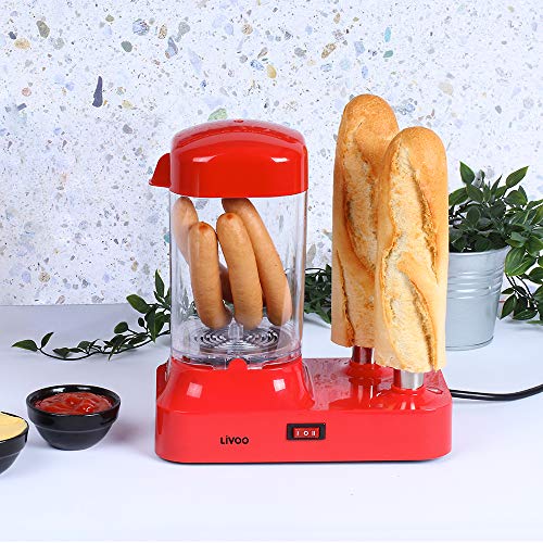 Máquina para 6 salchichas – Máquina para calentar panecillos con depósito de calor extraíble – Calentador de salchichas con pinchos de acero inoxidable para calentar panecillos