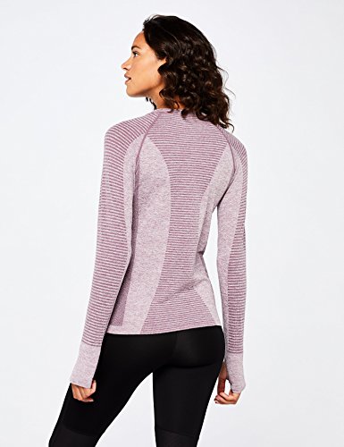 Marca Amazon - AURIQUE Camiseta Deportiva de Manga Larga sin Costuras Mujer, Morado (Purple Gumdrop Marl), 38, Label:S